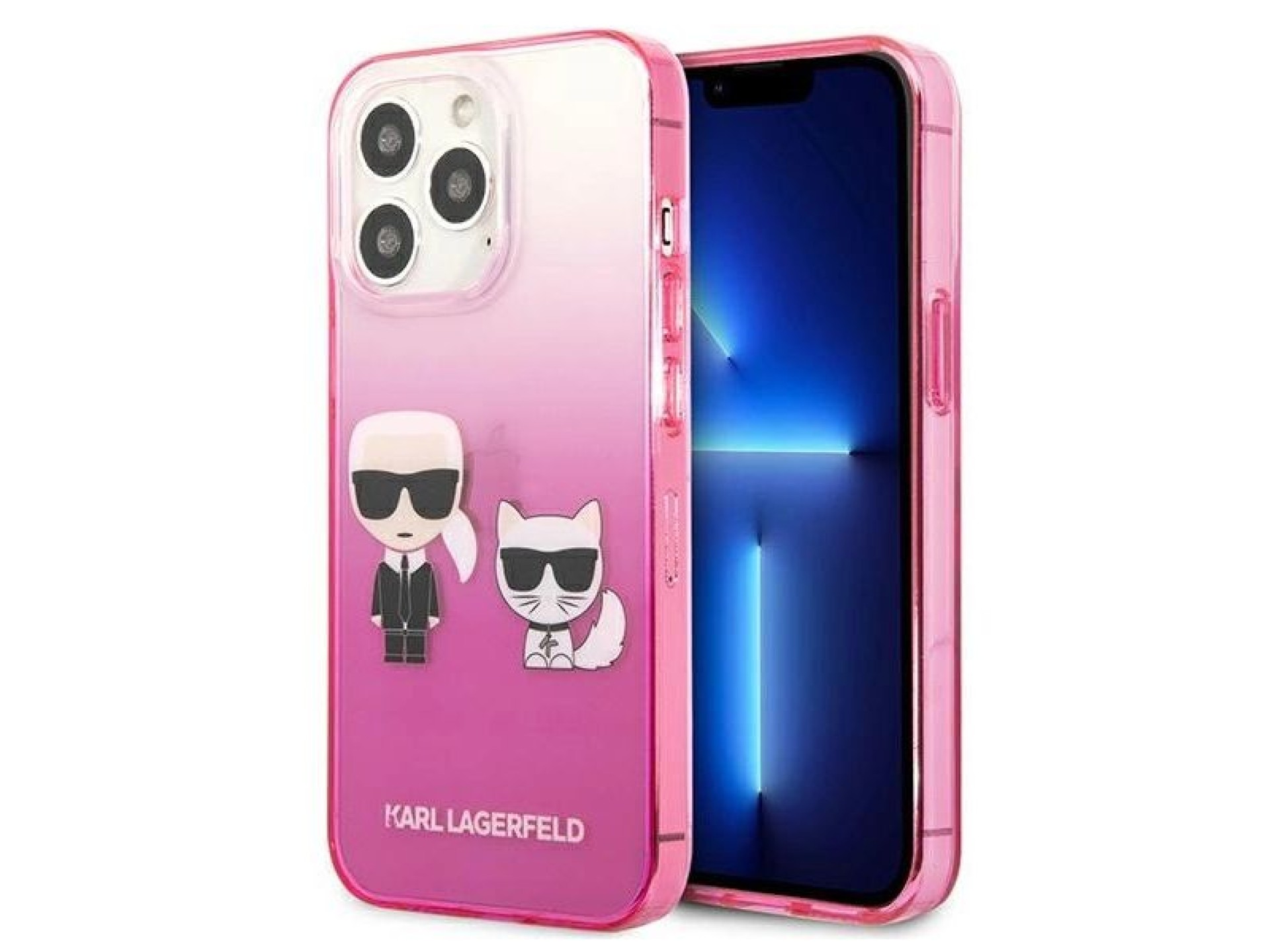 Funda Karl Lagerfeld Gradient Ikonik Karl&Choupette para iPhone 13 Pro / iPhone 13 - Rosa