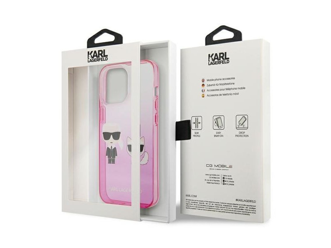 Funda Karl Lagerfeld Gradient Ikonik Karl&Choupette para iPhone 13 Pro / iPhone 13 - Rosa