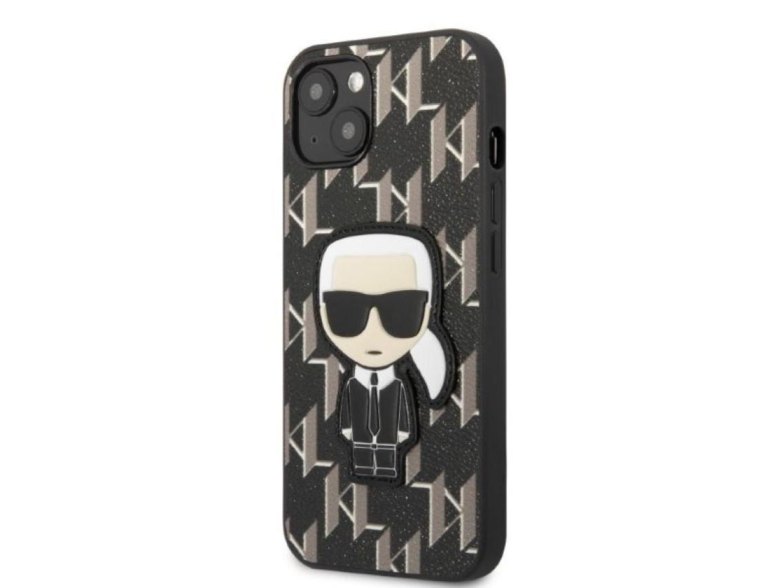 Karl Lagerfeld KLHCP13SPMNIKBK iPhone 13 mini 5.4" capa rígida preta/preta com patch Monogram Ikonik