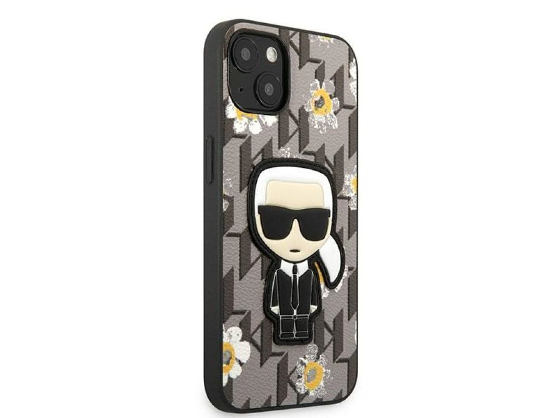 Capa Karl Lagerfeld Flower Ikonik Karl para iPhone 13 mini - cinza