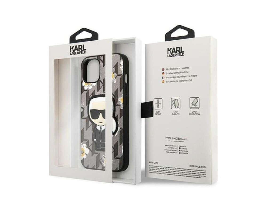 Capa Karl Lagerfeld Flower Ikonik Karl para iPhone 13 mini - cinza