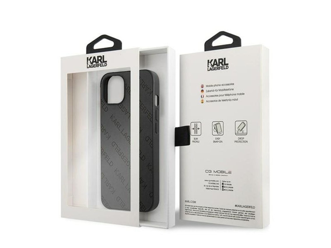 Capa r�gida Karl Lagerfeld KLHCP13SPTLK para iPhone 13 mini 5,4" preta com perfura��es em toda a sup