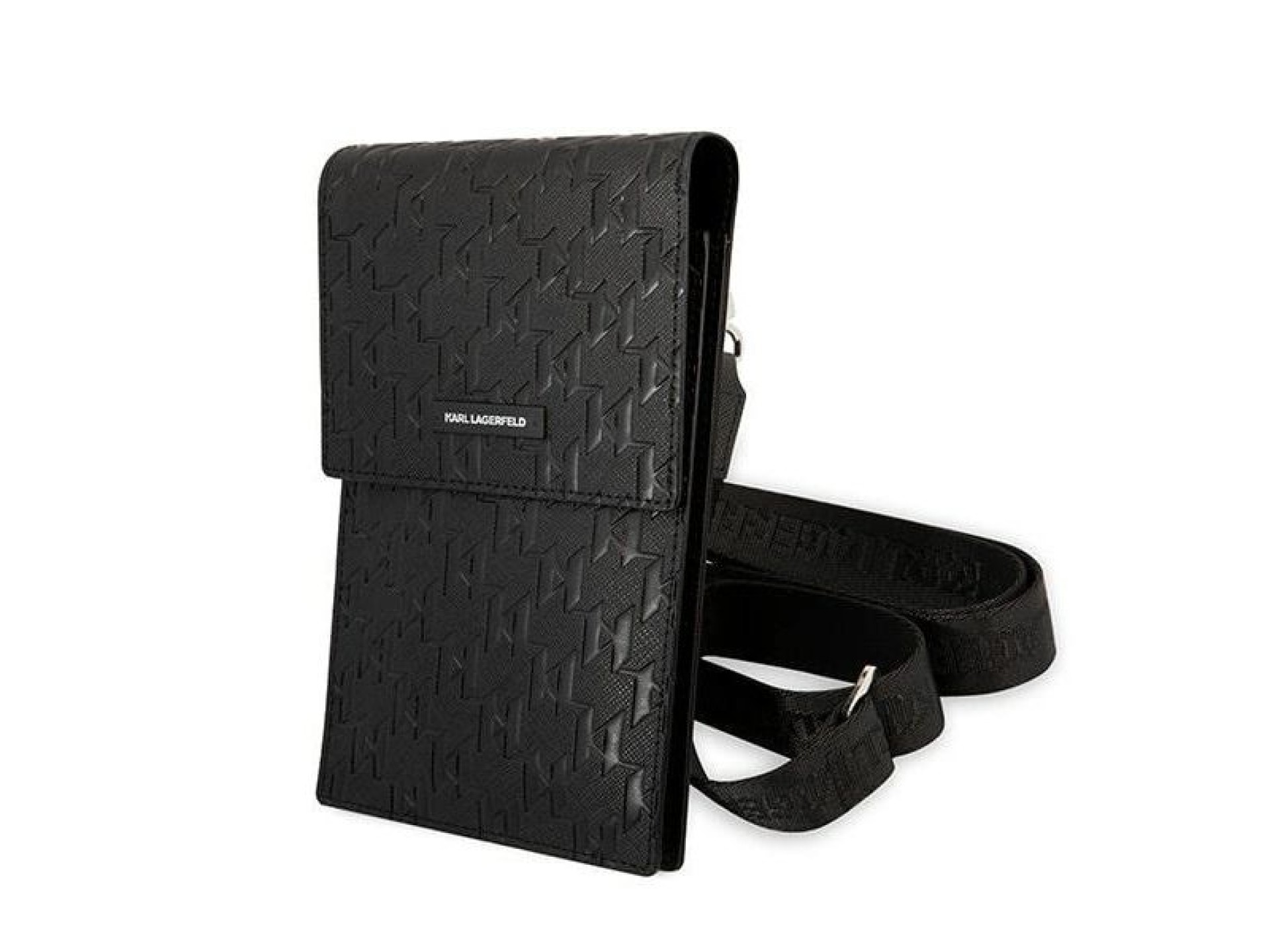 Bolsa Karl Lagerfeld KLWBSAMSMK preta com placa de monograma preta