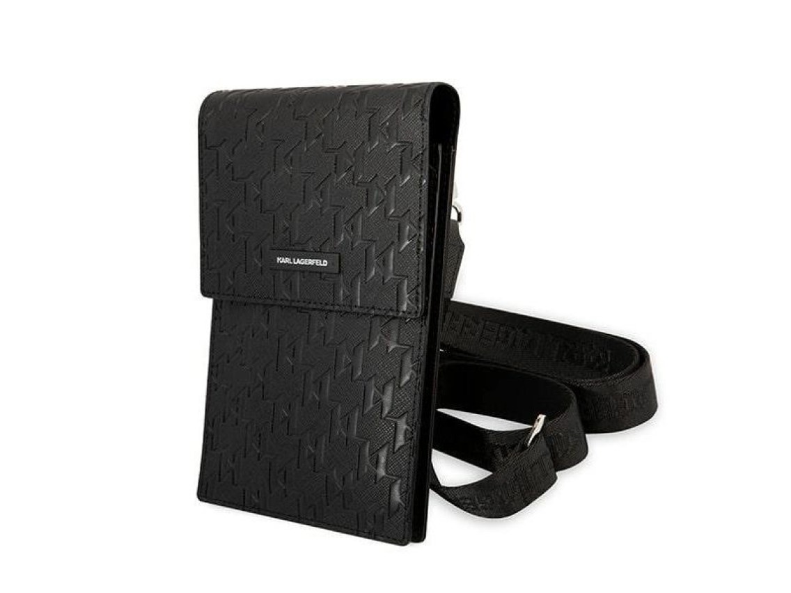 Bolsa Karl Lagerfeld KLWBSAMSMK preta com placa de monograma preta