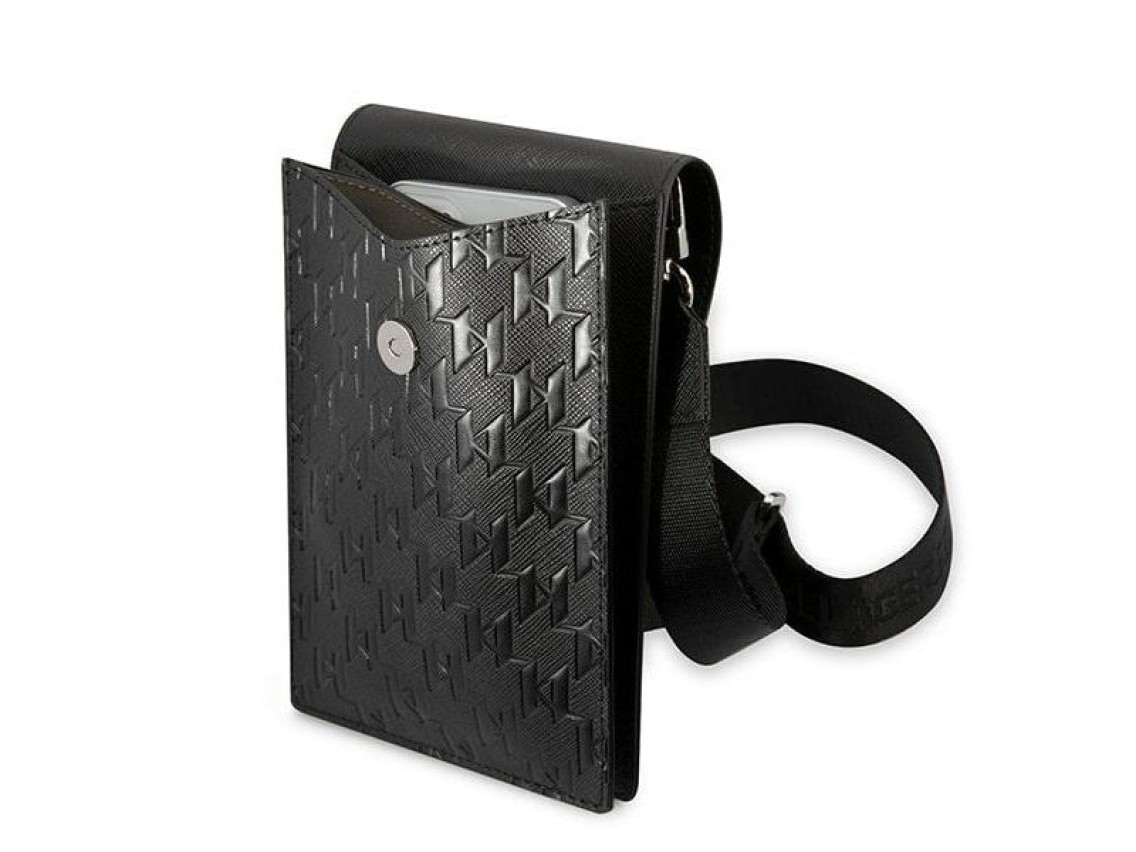 Bolsa Karl Lagerfeld KLWBSAMSMK preta com placa de monograma preta