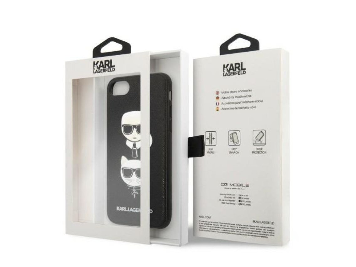 Karl Lagerfeld KLHCI8SAKICKCBK iPhone 7/8 / SE 2020 / SE 2022 capa r�gida preta/preta Saffiano Karl&