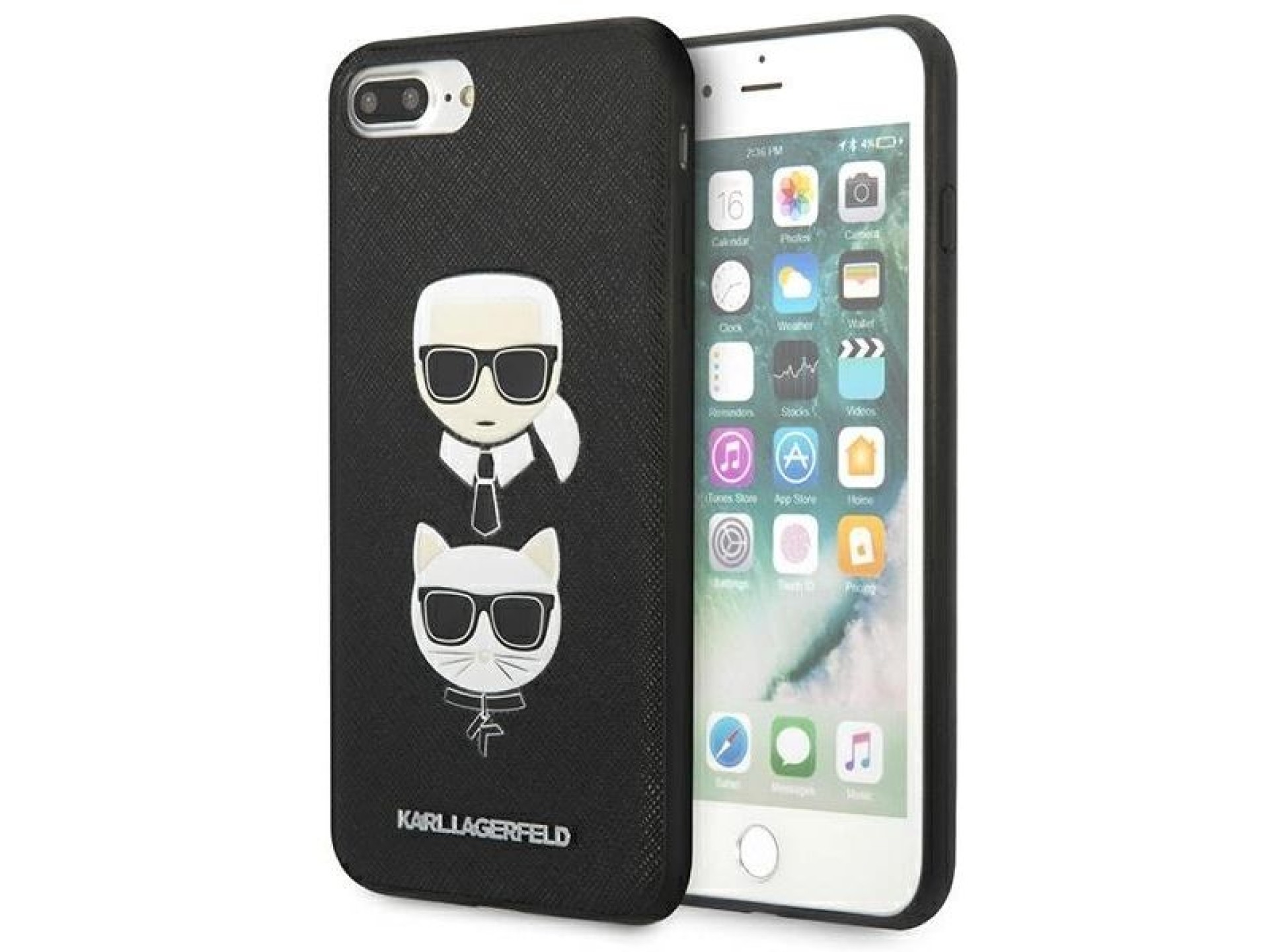 Capa Karl Lagerfeld Saffiano Karl&Choupette Head para iPhone 7 Plus / iPhone 8 Plus - preta