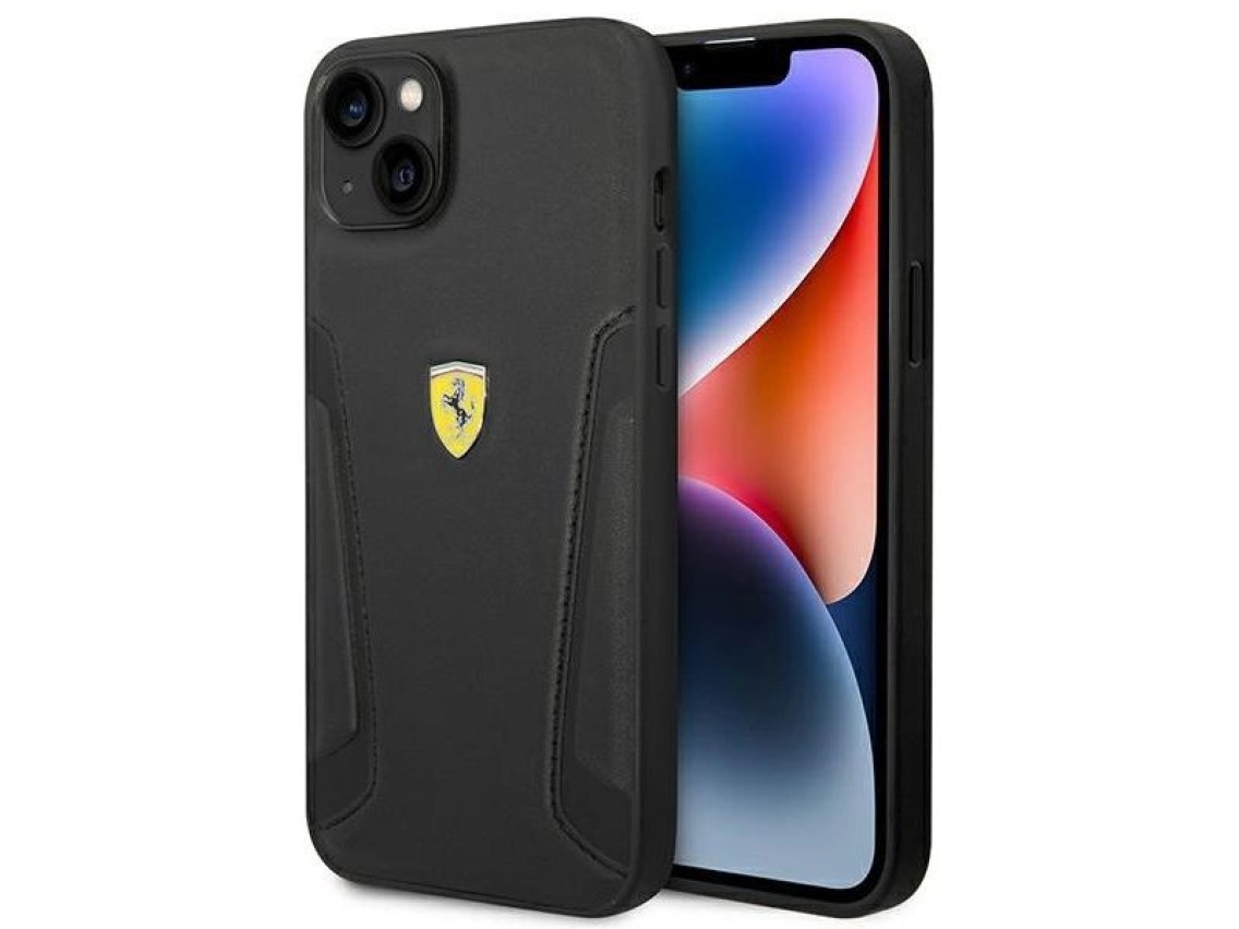 Ferrari FEHCP14MRBUK iPhone 14 Plus 6.7" capa rígida preta/preta com laterais em couro estampado