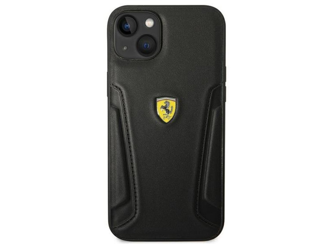 Ferrari FEHCP14MRBUK iPhone 14 Plus 6.7" capa rígida preta/preta com laterais em couro estampado