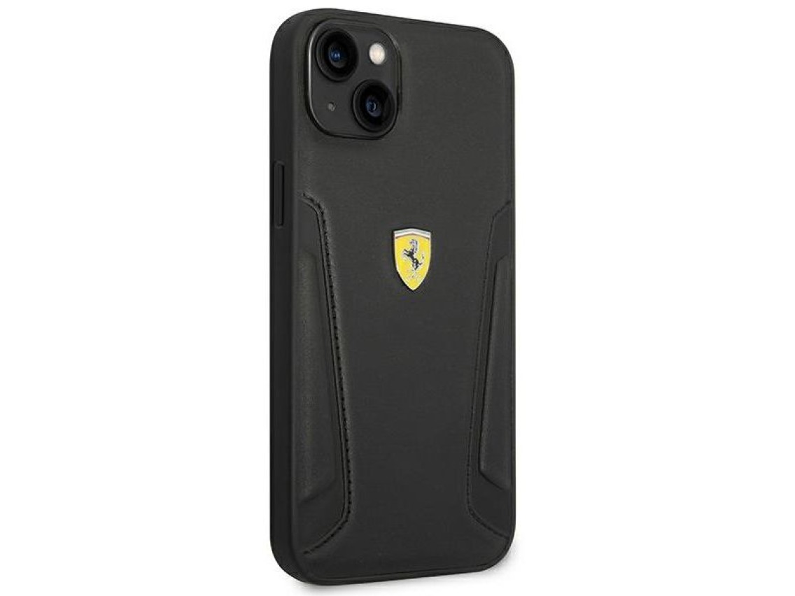 Ferrari FEHCP14MRBUK iPhone 14 Plus 6.7" capa rígida preta/preta com laterais em couro estampado