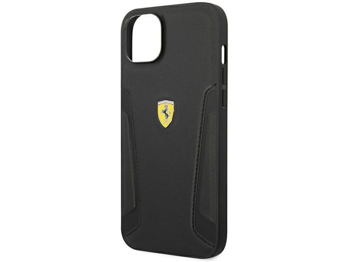 Ferrari FEHCP14MRBUK iPhone 14 Plus 6.7" capa rígida preta/preta com laterais em couro estampado
