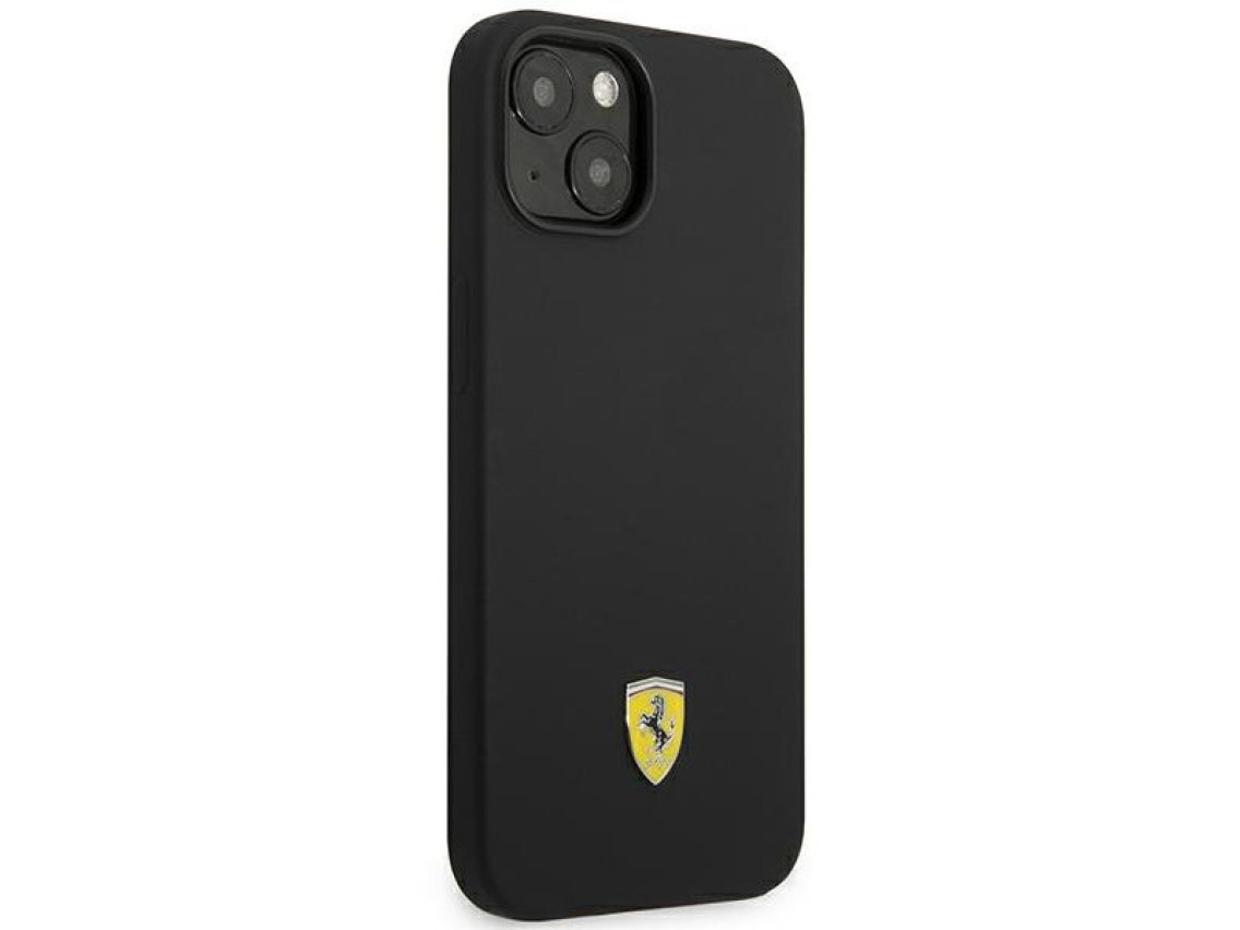 Funda rígida Ferrari FEHCP14SSIBBK para iPhone 14 de 6,1" en color negro/negro, con logo metálico y