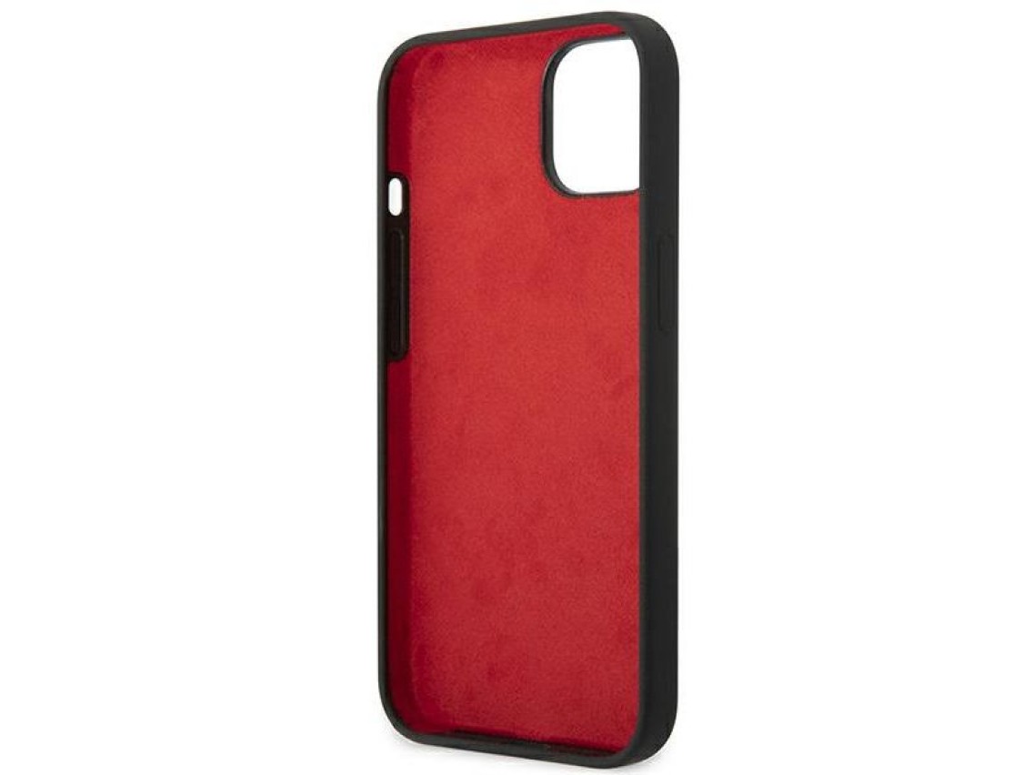 Funda rígida Ferrari FEHCP14SSIBBK para iPhone 14 de 6,1" en color negro/negro, con logo metálico y