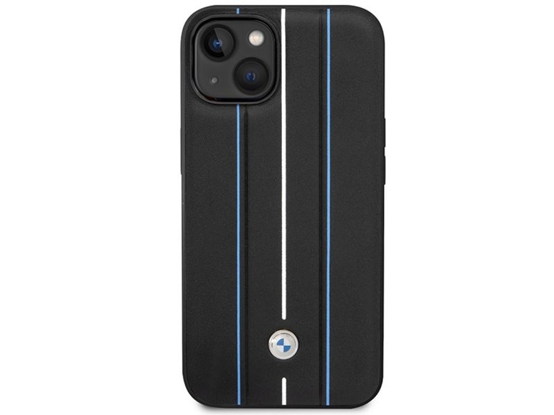 Funda BMW BMHCP14S22RVSK para iPhone 14 de 6,1" negra/negra, r�gida, de cuero con estampado de l�nea