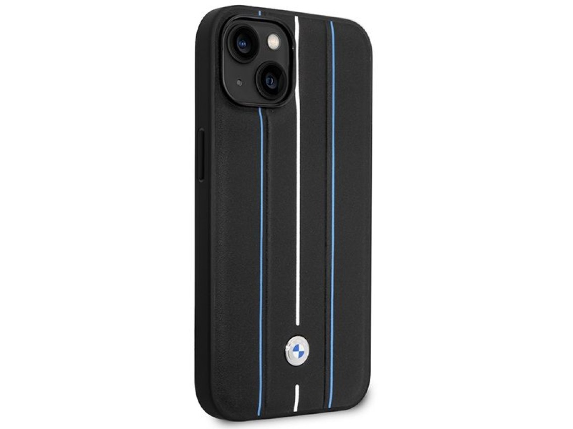 Funda BMW BMHCP14S22RVSK para iPhone 14 de 6,1" negra/negra, r�gida, de cuero con estampado de l�nea