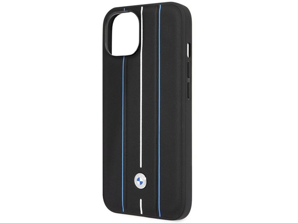 Funda BMW BMHCP14S22RVSK para iPhone 14 de 6,1" negra/negra, r�gida, de cuero con estampado de l�nea