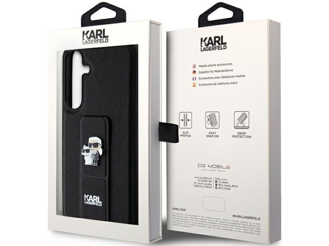 Karl Lagerfeld Gripstand Saffiano Karl&Choupette Pins case for Samsung Galaxy S24+ - black