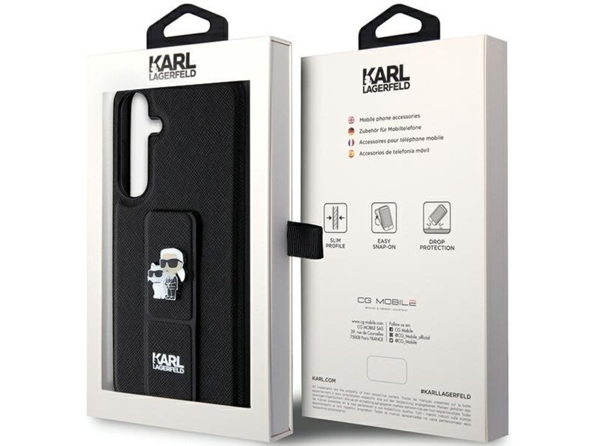 Karl Lagerfeld Gripstand Saffiano Karl&Choupette Pins case for Samsung Galaxy S24+ - black