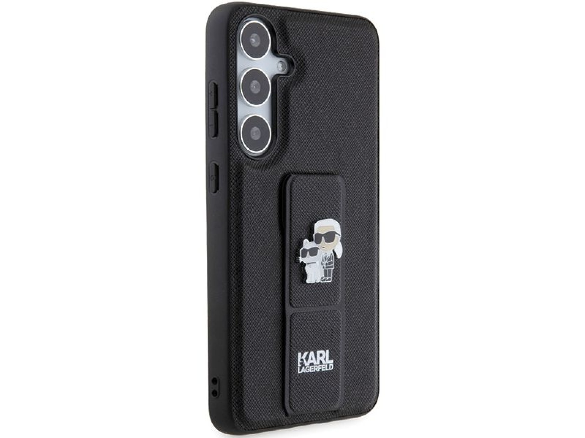Karl Lagerfeld Gripstand Saffiano Karl&Choupette Pins case for Samsung Galaxy S24+ - black