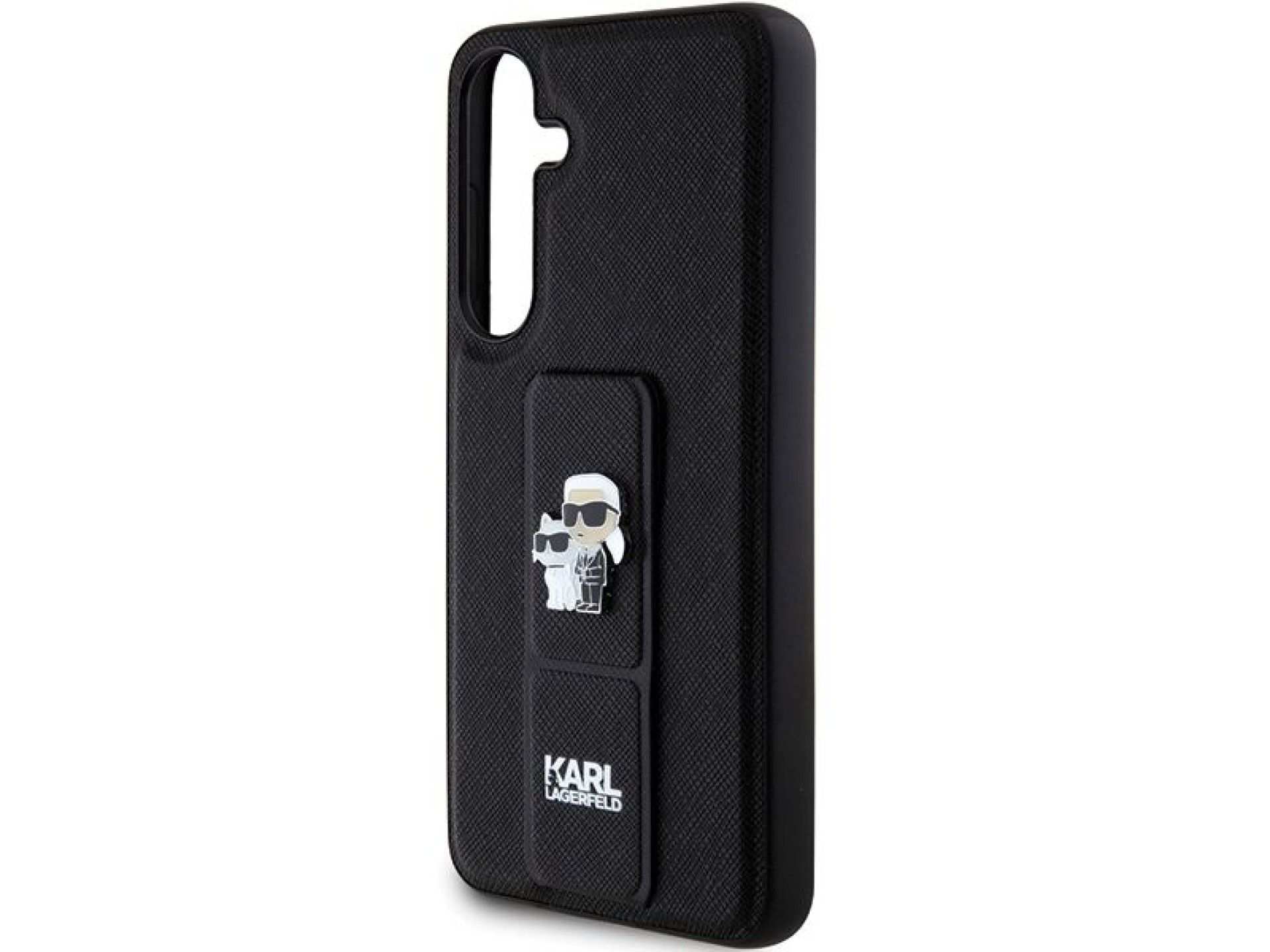 Karl Lagerfeld Gripstand Saffiano Karl&Choupette Pins case for Samsung Galaxy S24+ - black