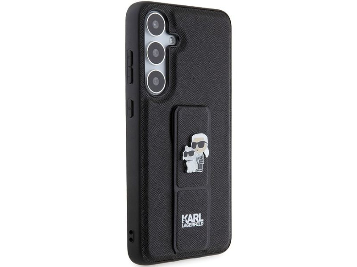 Karl Lagerfeld Gripstand Saffiano Karl&Choupette Pins case for Samsung Galaxy S24+ - black