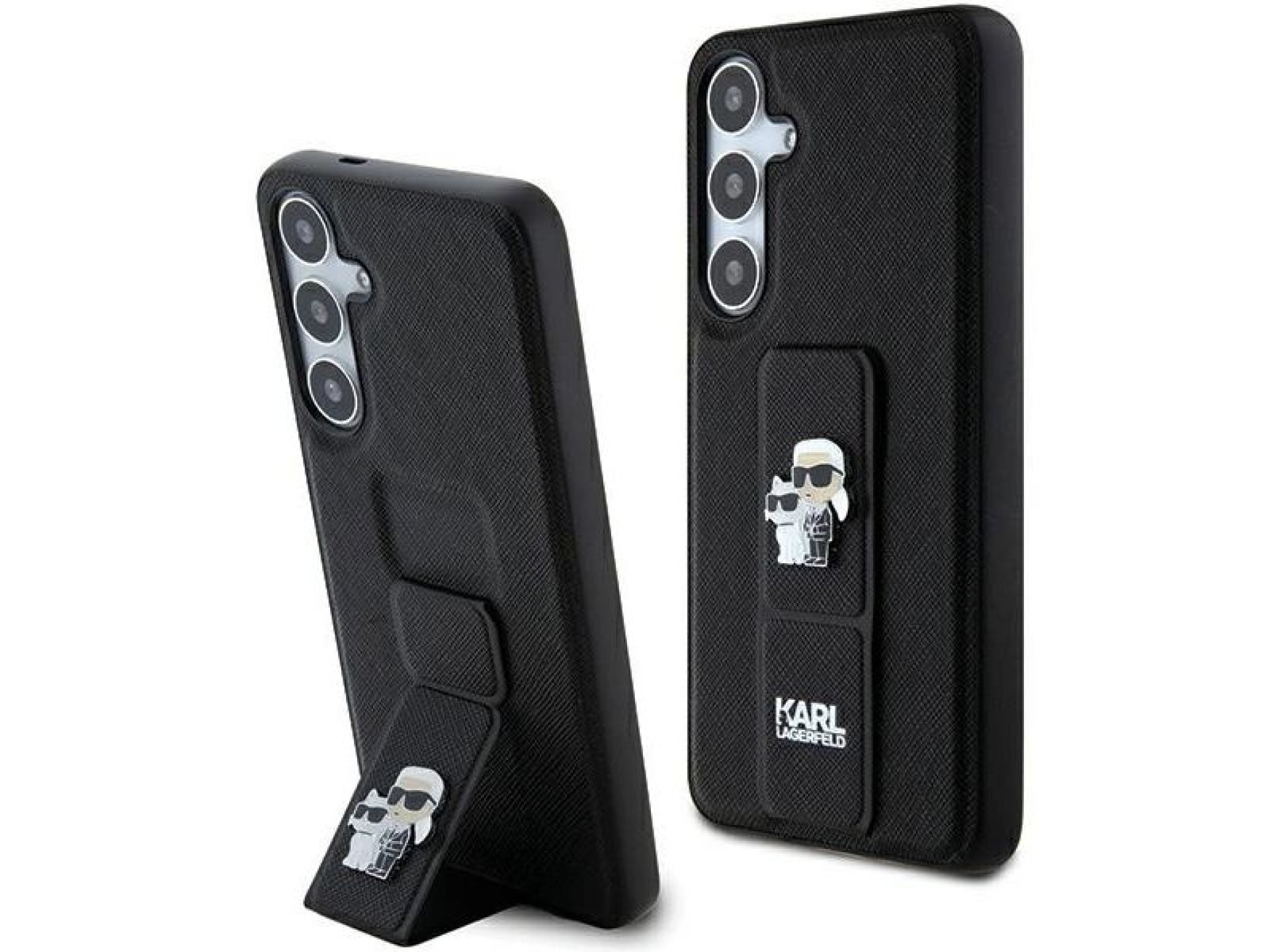 Karl Lagerfeld Gripstand Saffiano Karl&Choupette Pins case for Samsung Galaxy S24+ - black