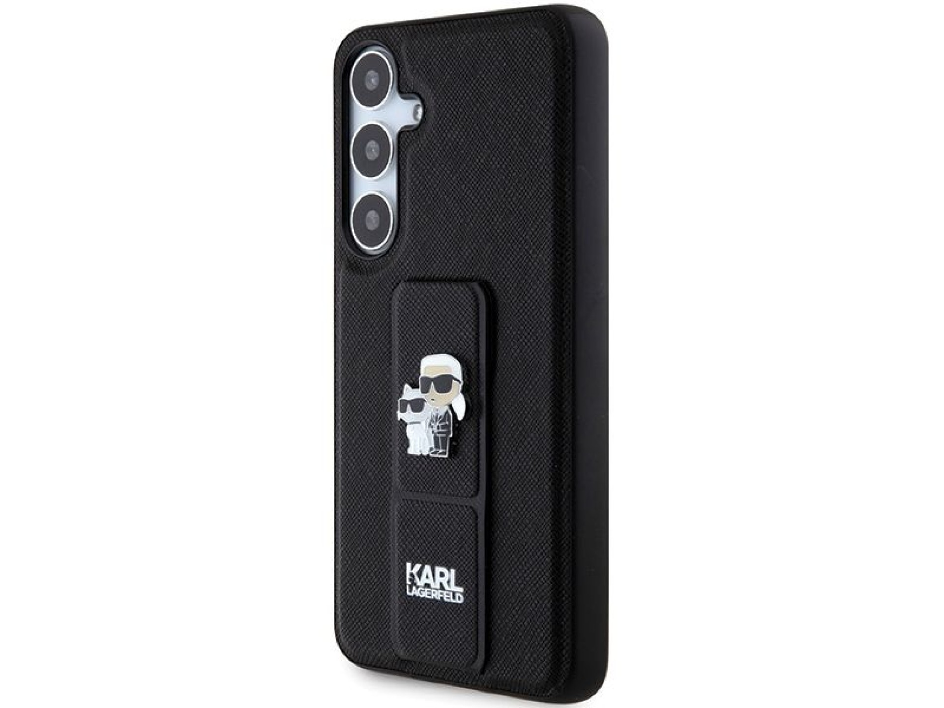 Karl Lagerfeld Gripstand Saffiano Karl&Choupette Pins case for Samsung Galaxy S24+ - black