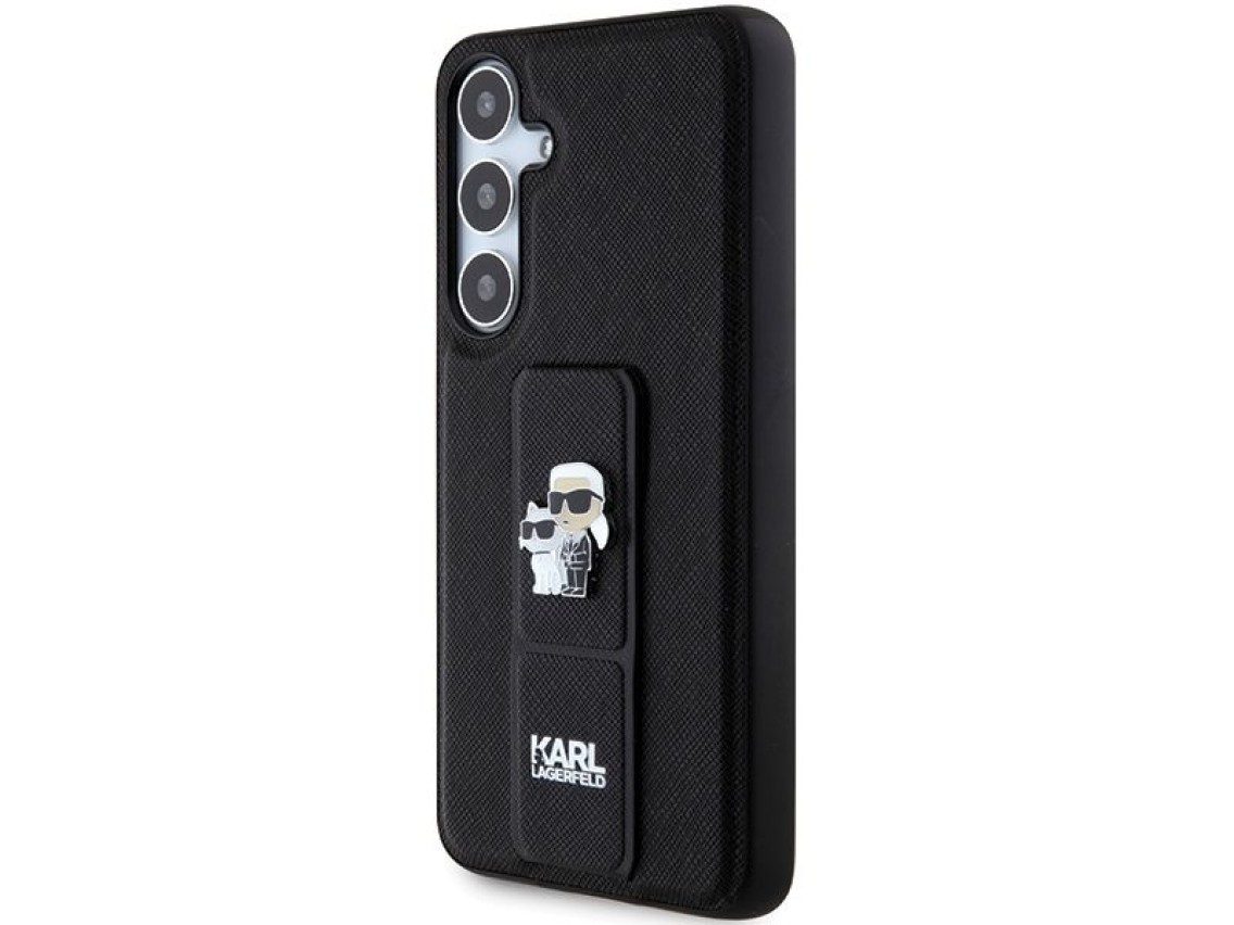 Karl Lagerfeld Gripstand Saffiano Karl&Choupette Pins case for Samsung Galaxy S24+ - black