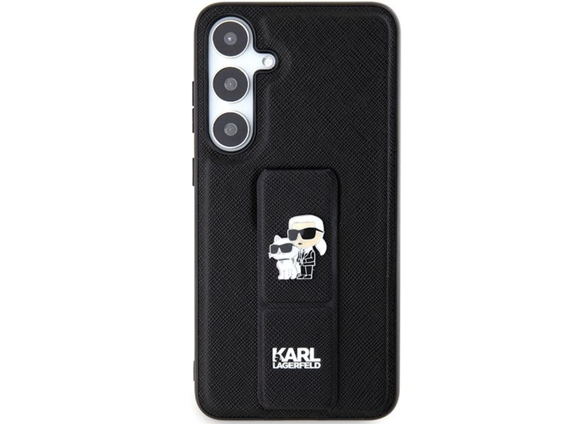 Karl Lagerfeld Gripstand Saffiano Karl&Choupette Pins case for Samsung Galaxy S24+ - black
