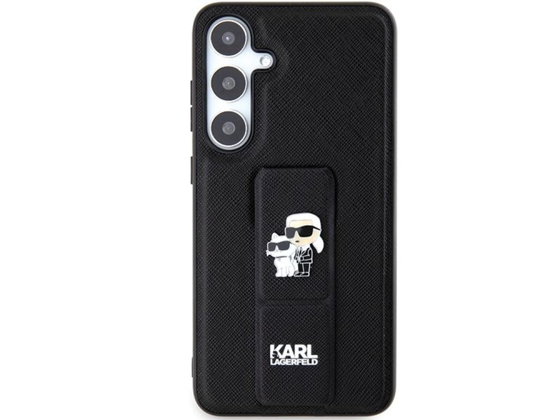 Karl Lagerfeld Gripstand Saffiano Karl&Choupette Pins case for Samsung Galaxy S24+ - black