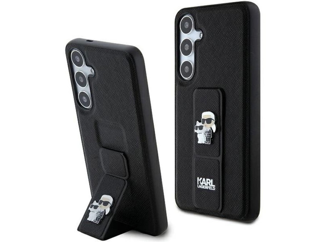 Karl Lagerfeld Gripstand Saffiano Karl&Choupette Pins case for Samsung Galaxy S24+ - black