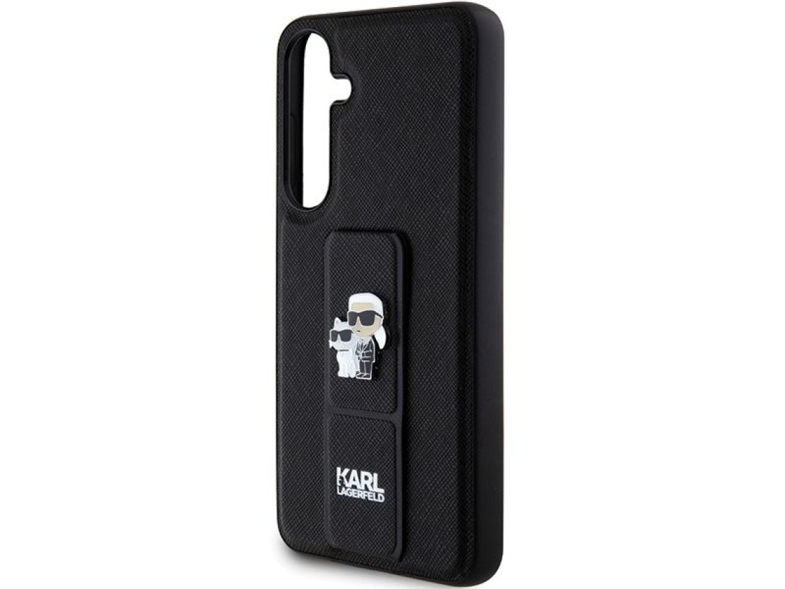 Karl Lagerfeld Gripstand Saffiano Karl&Choupette Pins case for Samsung Galaxy S24+ - black