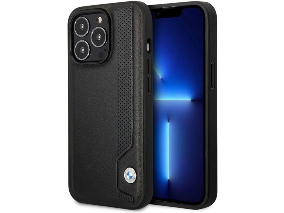 Case BMW BMHCP14X22RBDK iPhone 14 Pro Max 6.7" black/black hardcase Leather Blue Dots