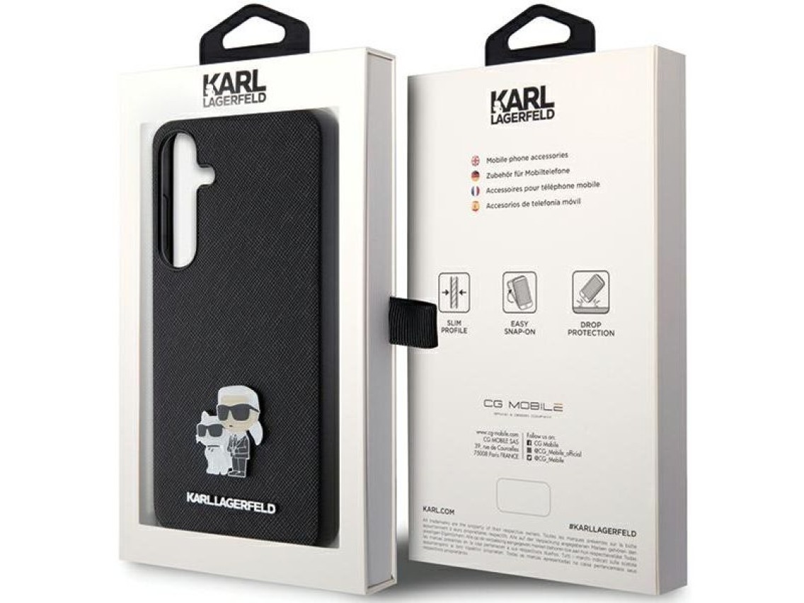 Karl Lagerfeld KLHCS24MPSAKCMPK S24+ S926 estojo rígido preto/preto Saffiano Pin metálico Karl & Cho