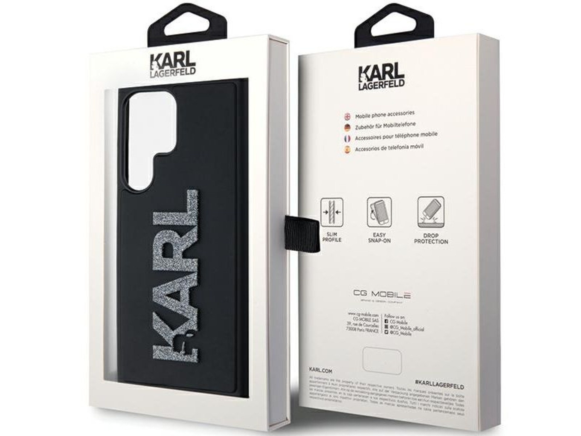 Capa com o logotipo Karl Lagerfeld em 3D com glitter para Samsung Galaxy S23 Ultra - preta