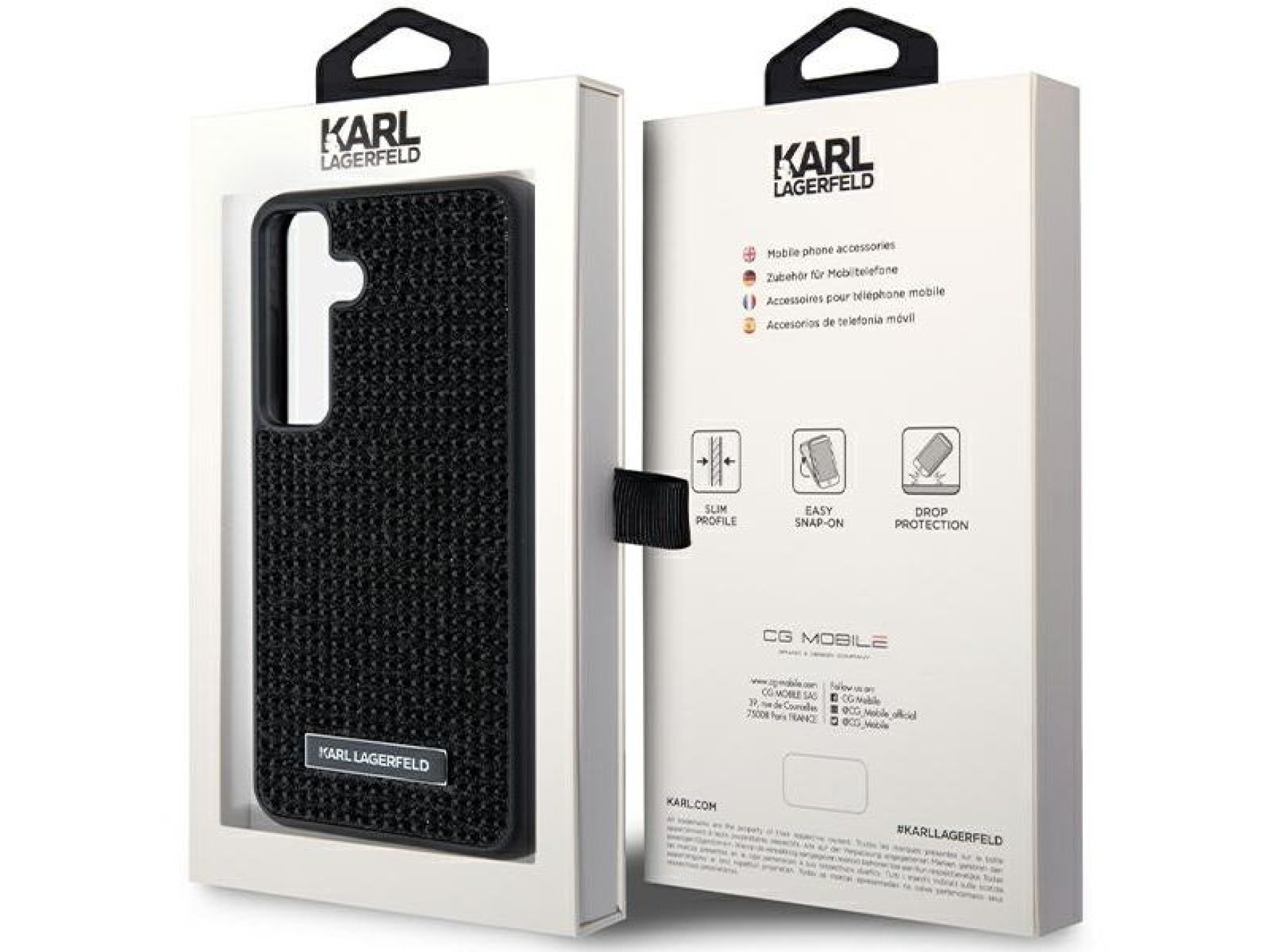 Capa com logotipo Karl Lagerfeld em metal cravejado de strass para Samsung Galaxy S24+ - preta