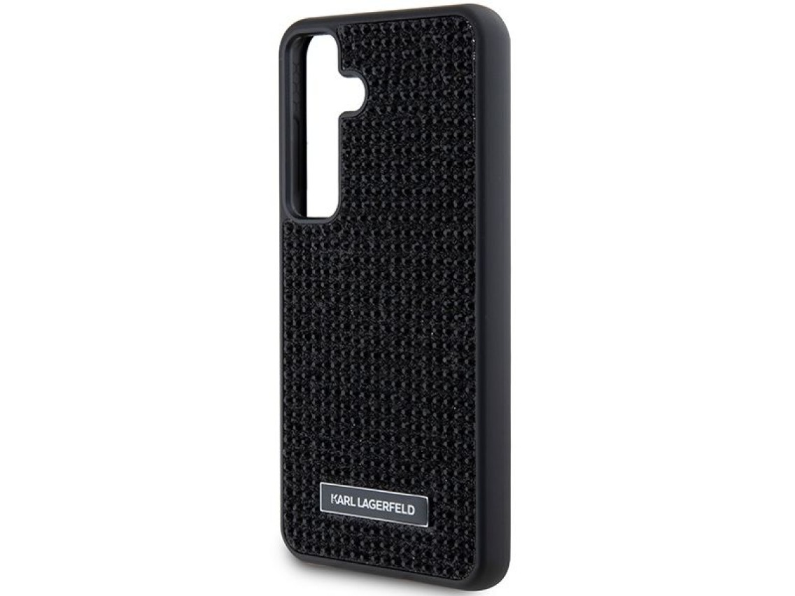 Capa com logotipo Karl Lagerfeld em metal cravejado de strass para Samsung Galaxy S24+ - preta