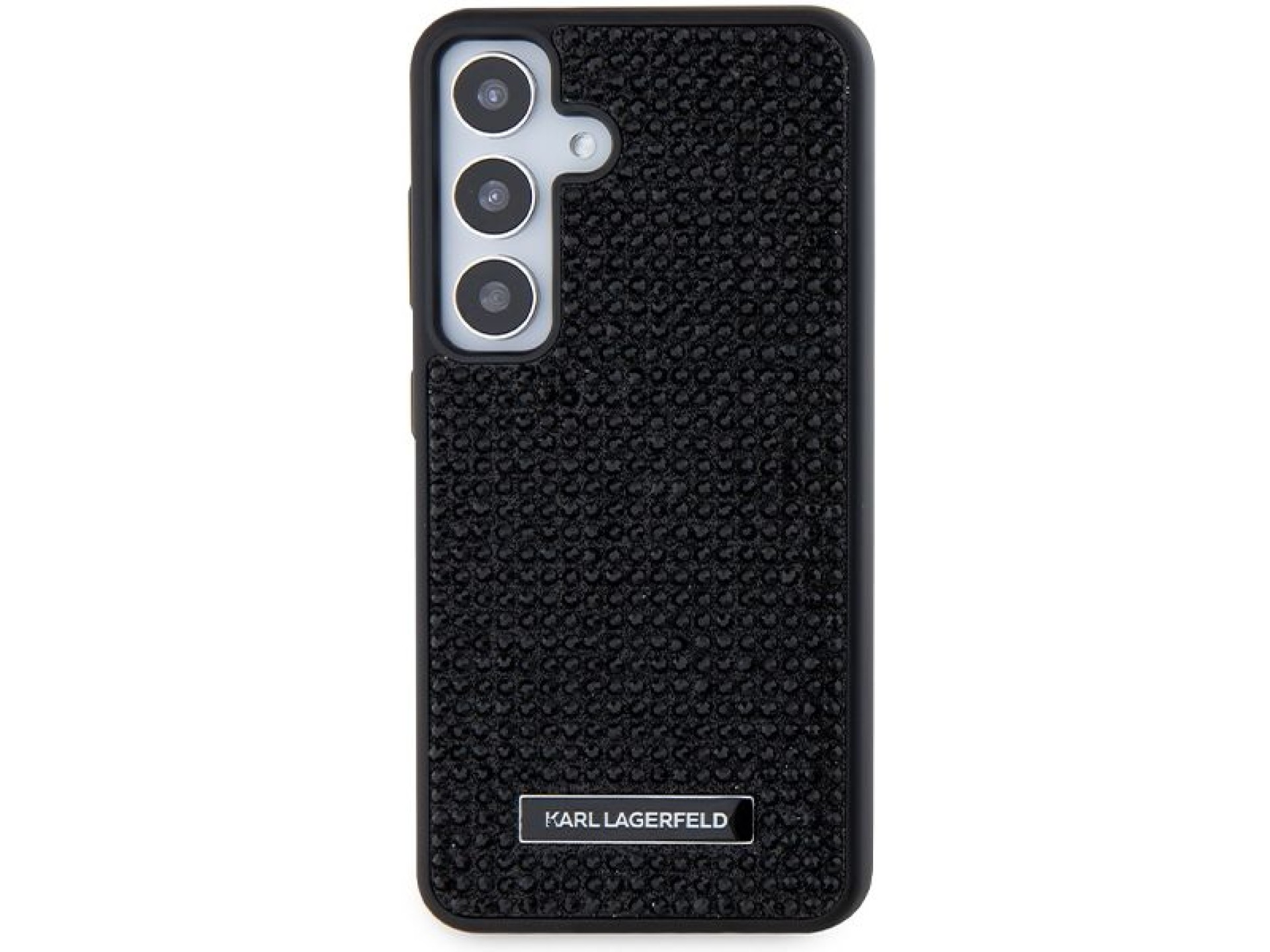 Capa com logotipo Karl Lagerfeld em metal cravejado de strass para Samsung Galaxy S24+ - preta
