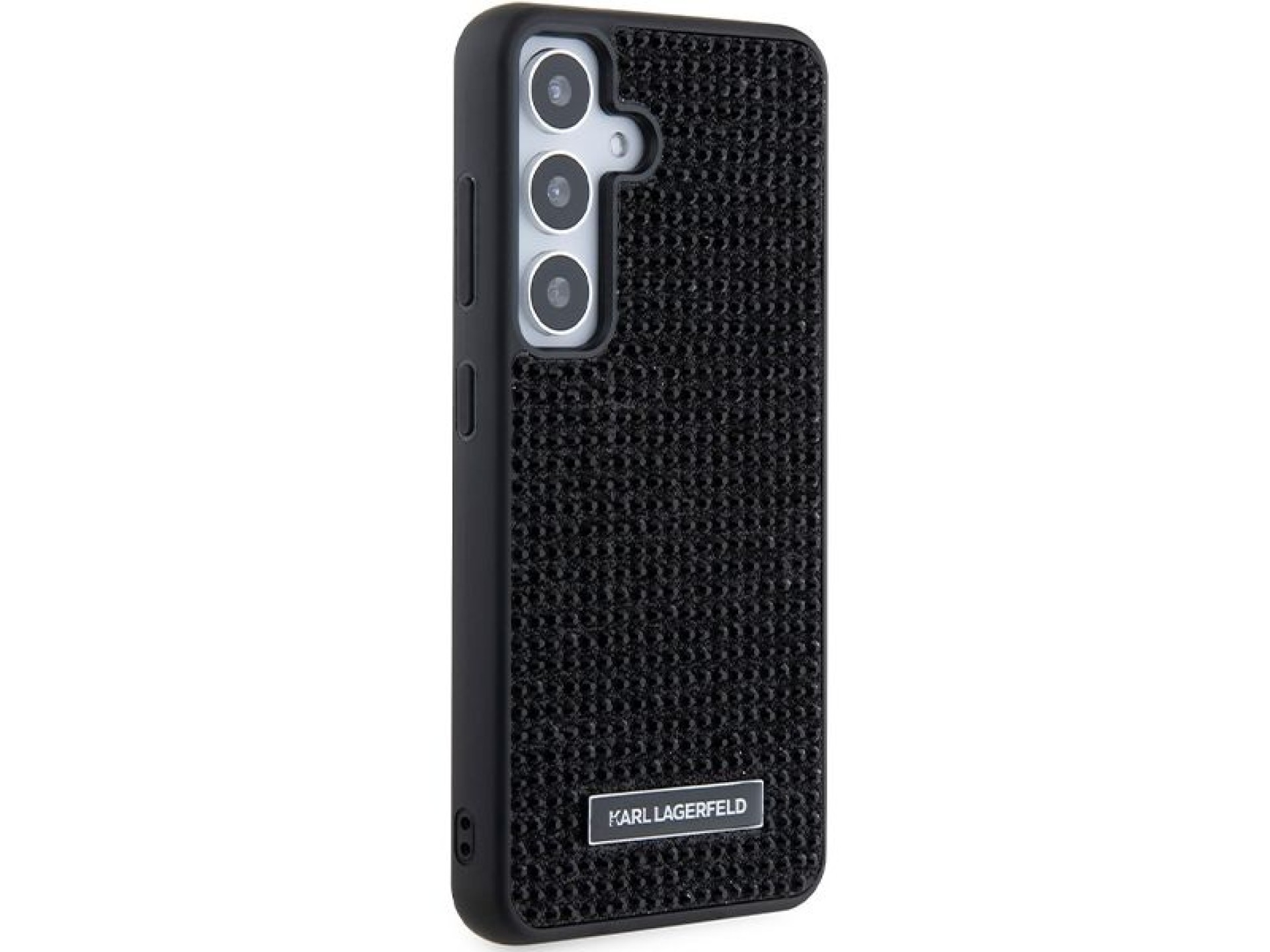 Capa com logotipo Karl Lagerfeld em metal cravejado de strass para Samsung Galaxy S24+ - preta