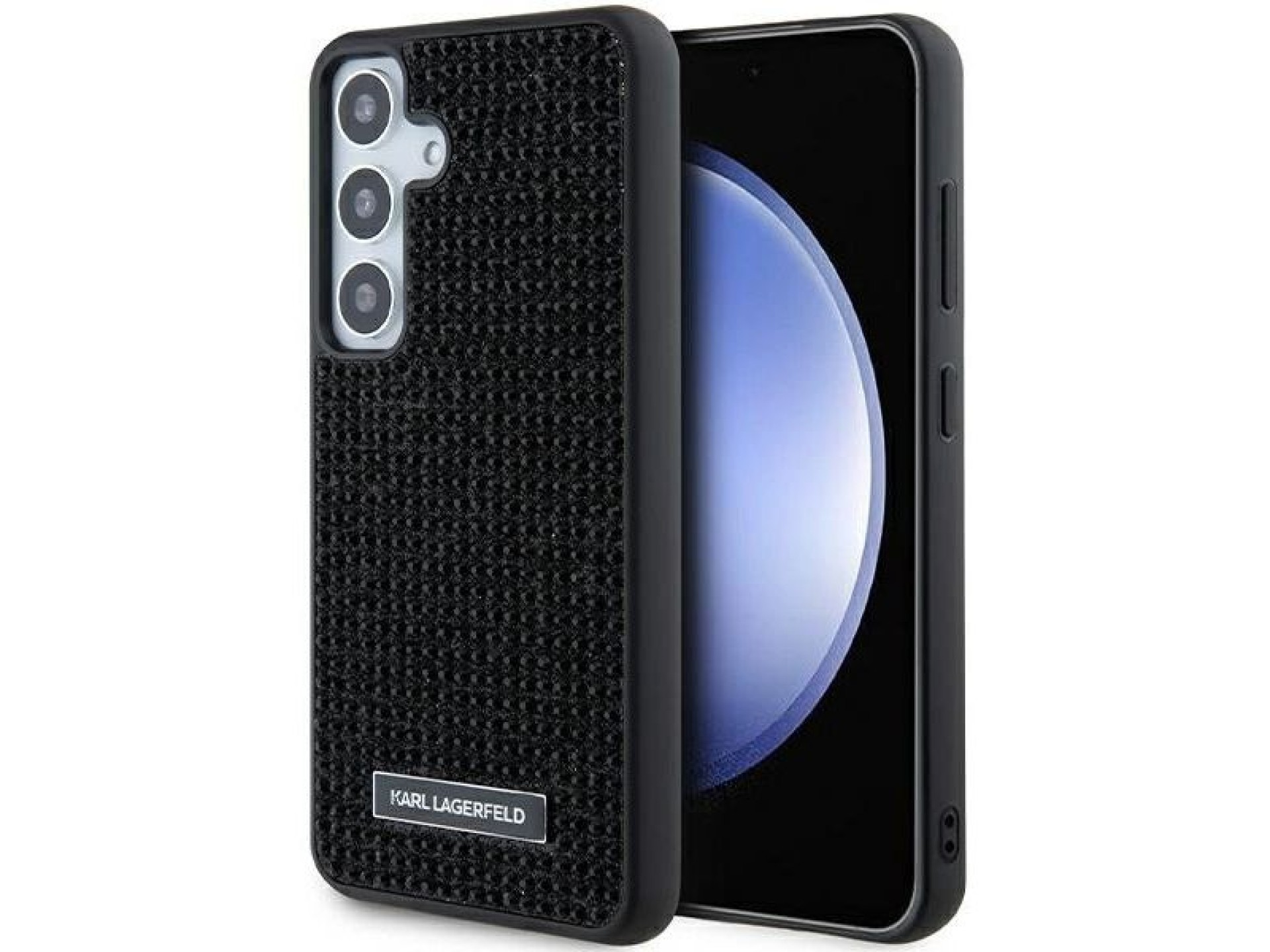 Capa com logotipo Karl Lagerfeld em metal cravejado de strass para Samsung Galaxy S24+ - preta