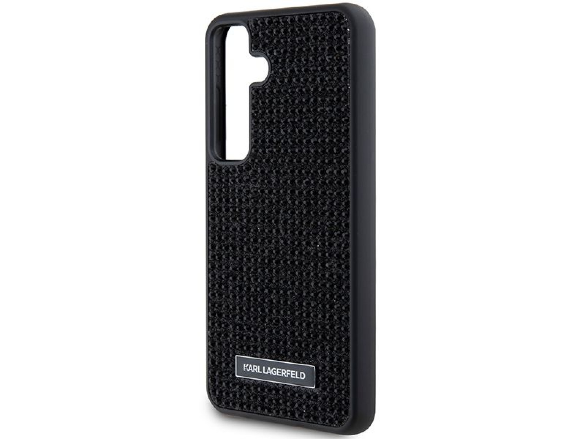 Capa com logotipo Karl Lagerfeld em metal cravejado de strass para Samsung Galaxy S24+ - preta