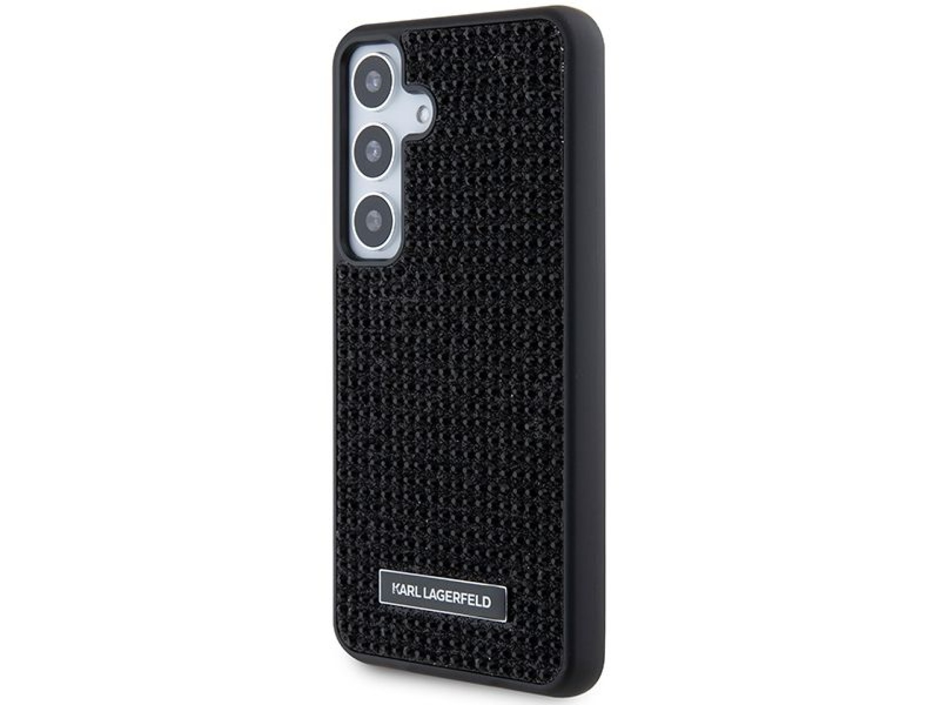 Capa com logotipo Karl Lagerfeld em metal cravejado de strass para Samsung Galaxy S24+ - preta