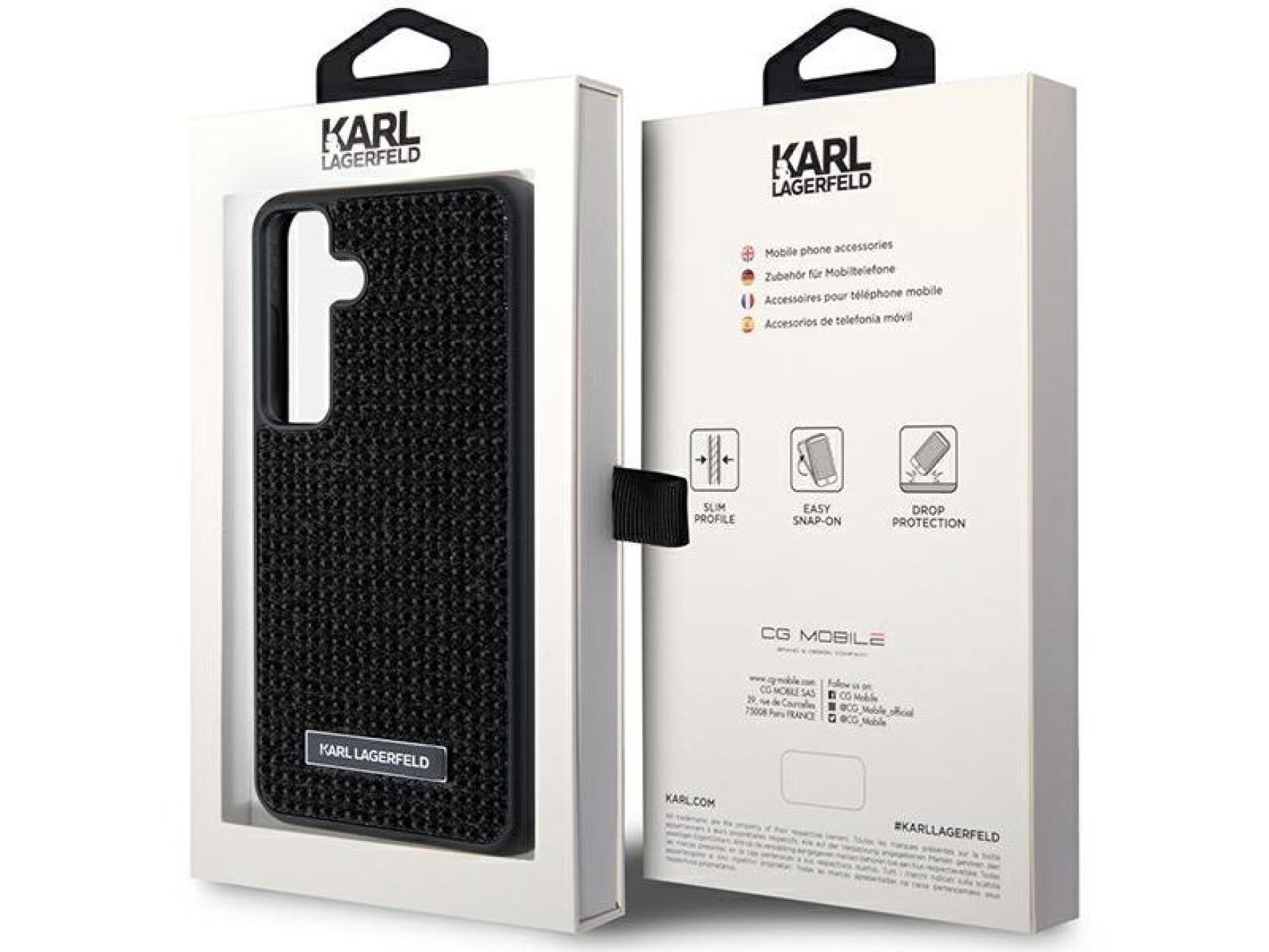 Funda Karl Lagerfeld con logotipo metálico y diamantes de imitación para Samsung Galaxy S24 - negra
