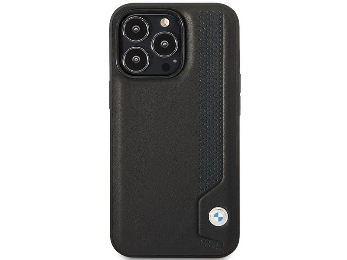 Case BMW BMHCP14X22RBDK iPhone 14 Pro Max 6.7" black/black hardcase Leather Blue Dots