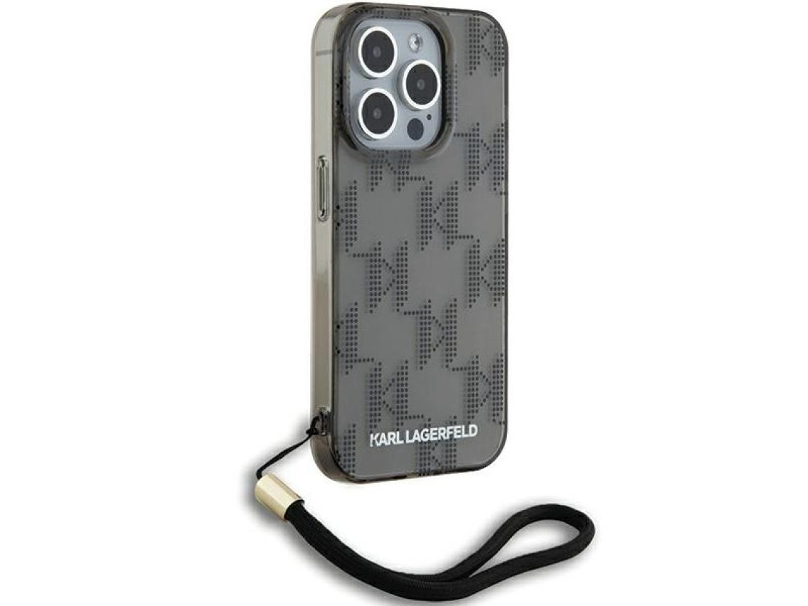 Capa Karl Lagerfeld IML Mono KL Pattern & Cord para iPhone 15 Pro - preta