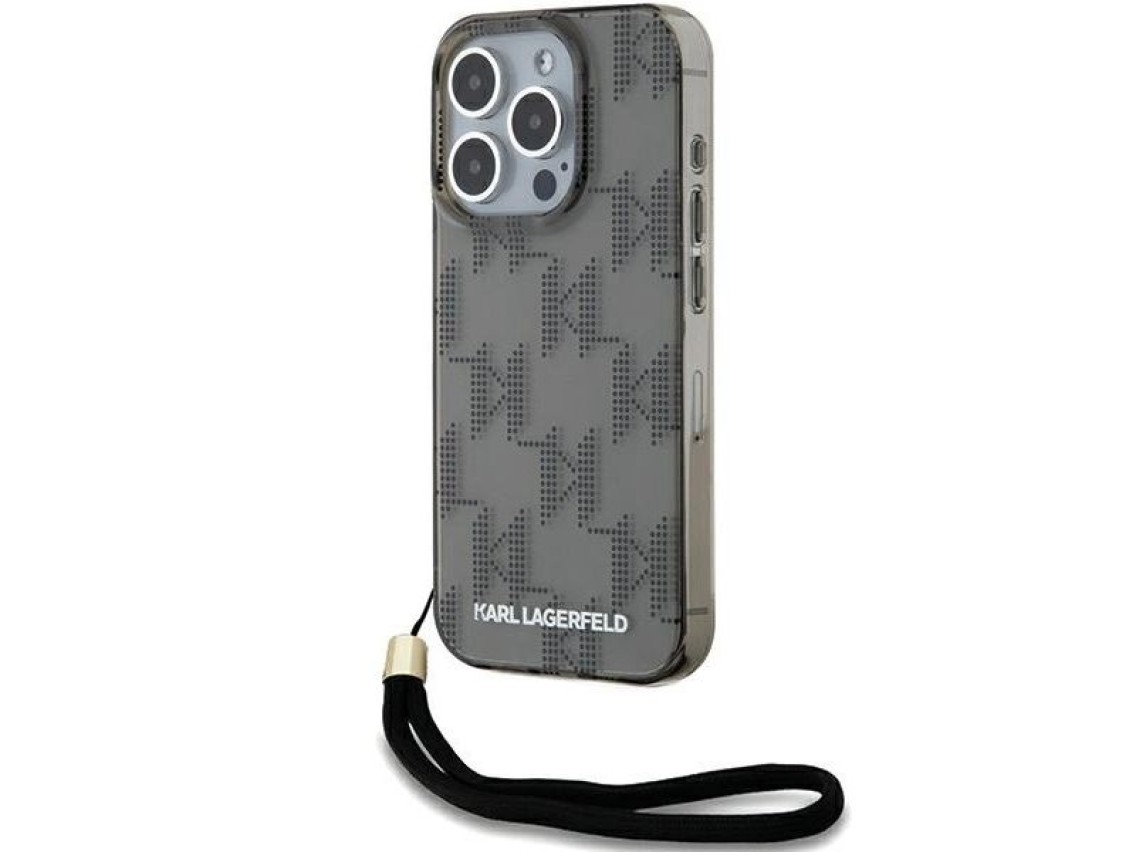 Capa Karl Lagerfeld IML Mono KL Pattern & Cord para iPhone 15 Pro - preta