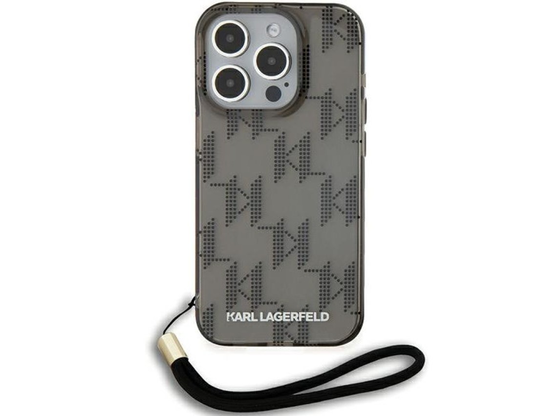 Capa Karl Lagerfeld IML Mono KL Pattern & Cord para iPhone 15 Pro - preta