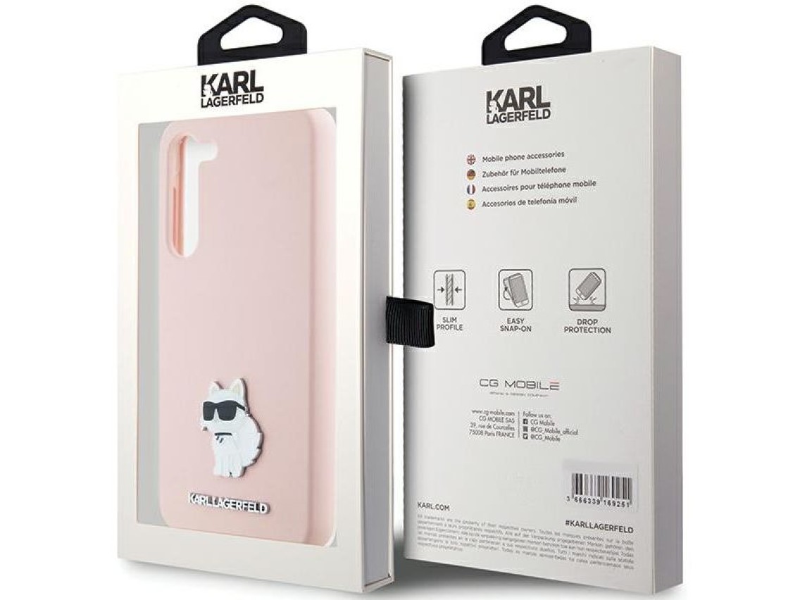 Funda de silicona Karl Lagerfeld Choupette con pin metálico para Samsung Galaxy S23+ - rosa