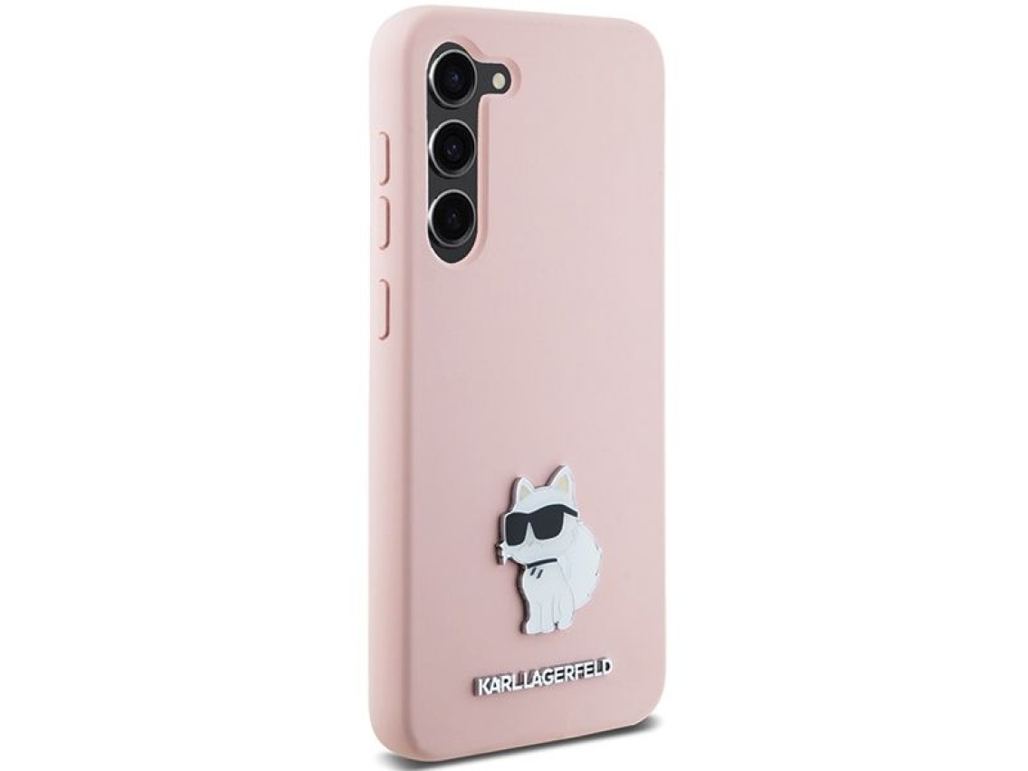 Funda de silicona Karl Lagerfeld Choupette con pin metálico para Samsung Galaxy S23+ - rosa