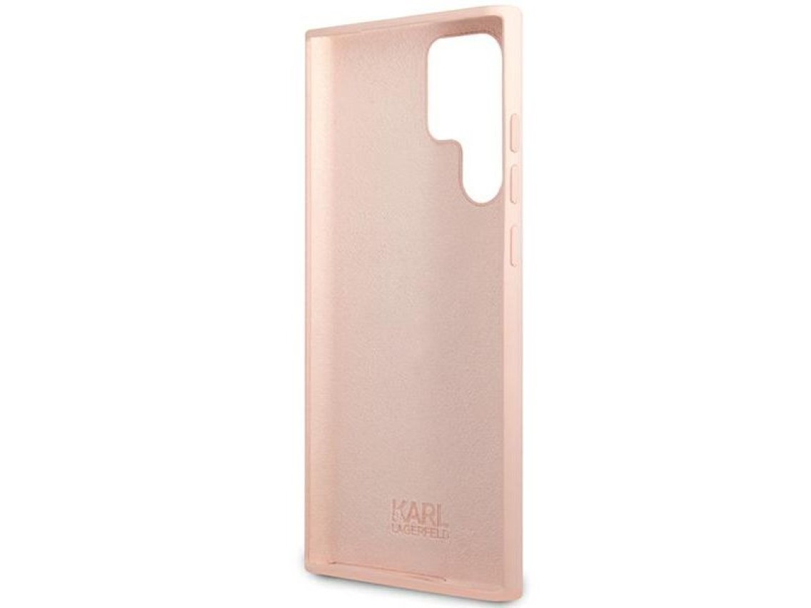 Capa de silicone Karl Lagerfeld Choupette com alfinete de metal para Samsung Galaxy S23 Ultra - rosa